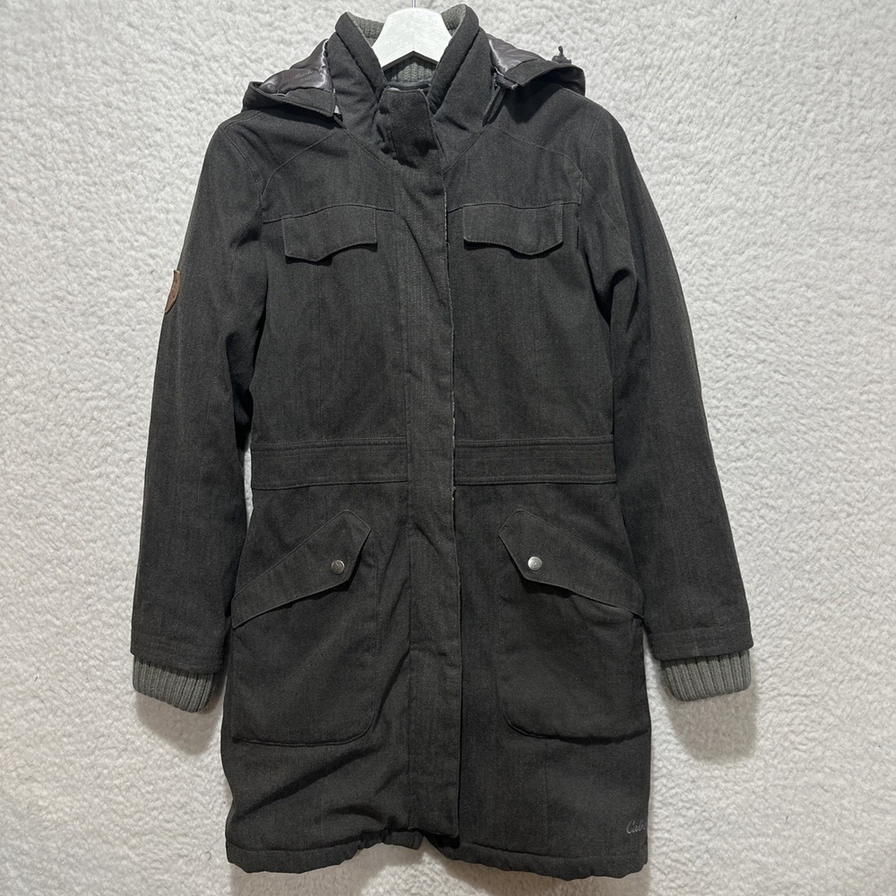 Cabela's Women's Parka Coat Jacket Size‎ Small Dark Gray Snap Full Zip Primaloft